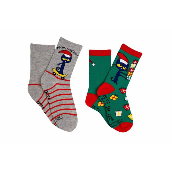 Pete the Cat Kids Merry Christmas 2 Pair Pack Crew Socks