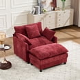 thumbnail image 5 of Accent Chair with Ottoman, Legahome 40"Wide Oversized Chenille Upholstered Lounge Chair, Comfy Reading Armchair with 3 Pillows, Barrel Chair Reading Chair for Living Room Bedroom, Red, 5 of 8