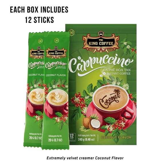 King Coffee - Cappuccino Coconut Flavor - Box 12 sticks
