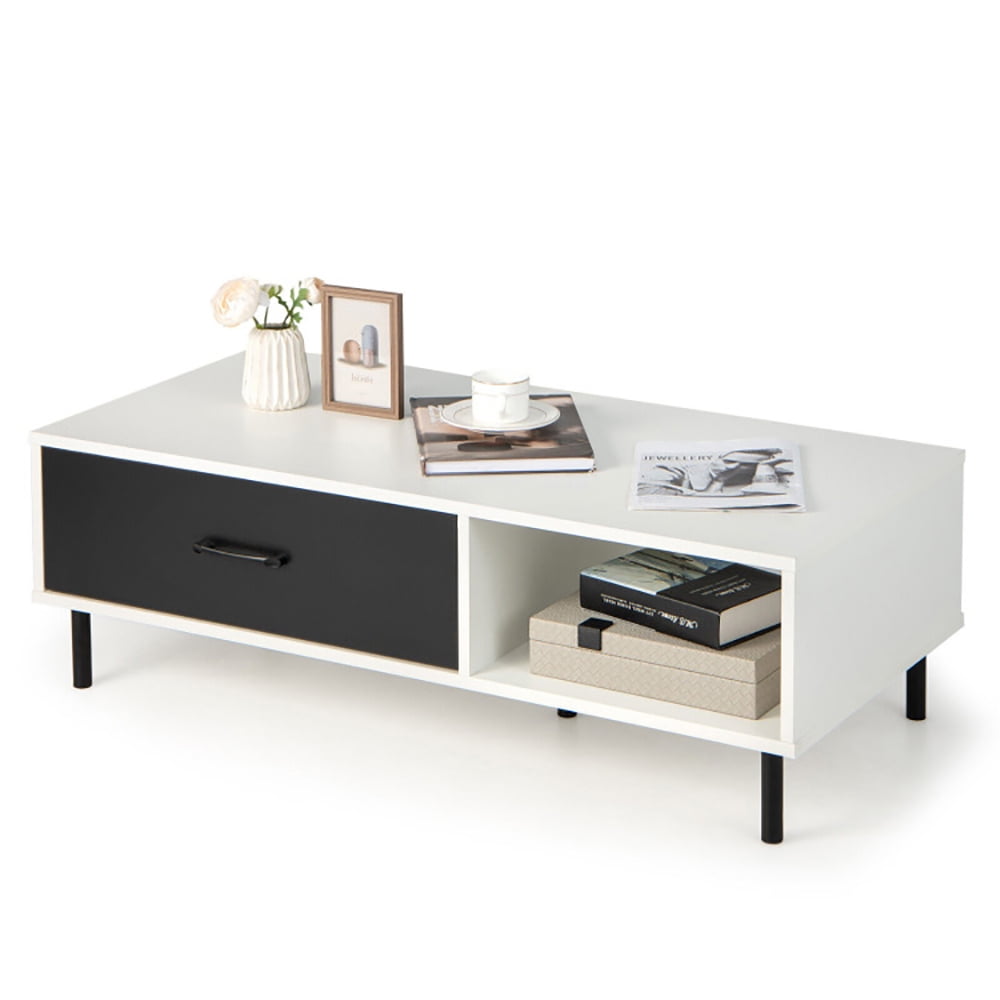 Finihen Coffee Table, Cocktail Table, Modern 2-Tier Coffee Table Accent Cocktail Table with Storage, for Living Room, Reception Room, Office, White Finihen Coffee Table, Cocktail Table, Modern 2-Tier Coffee Table Accent Cocktail Table with Storage, for Living Room, Reception Room, Office, White