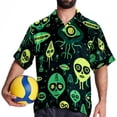 thumbnail image 4 of Alien Men's Casual Printed Poplin Short Sleeve Button Down Beach Shirt with Spread Collar Top, 4 of 6