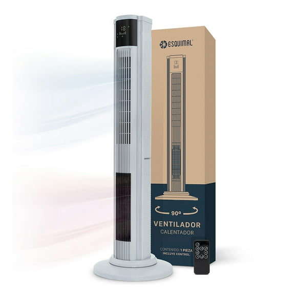 Ventilador Calentador de Torre, 2 en 1, con Temporizador y Control remoto Esquimal (Gris, 111 cm)
