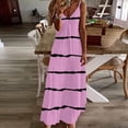 thumbnail image 2 of Honeeladyy Womens Summer Sleeveless Maxi Dress V Neck Bohemian Adjustable Spaghetti Strap Striped Loose Long Dress Pink L, 2 of 5