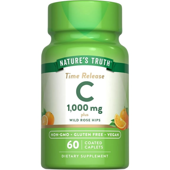 Vitamin C with Rose Hips 1000mg | 60 Caplets | Vegan, Non-GMO, Gluten Free | by Nature's Truth
