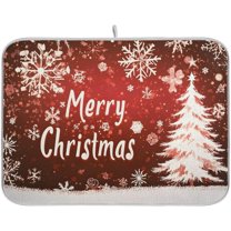 Christmas Dish Drying Mat Red Brown Snowflakes White Tree Wood Christmas Dish Drainer Mat for Kitchen Counter Drying Mat 16 x 18 Inch Absorbent Microfiber Dish Mat
