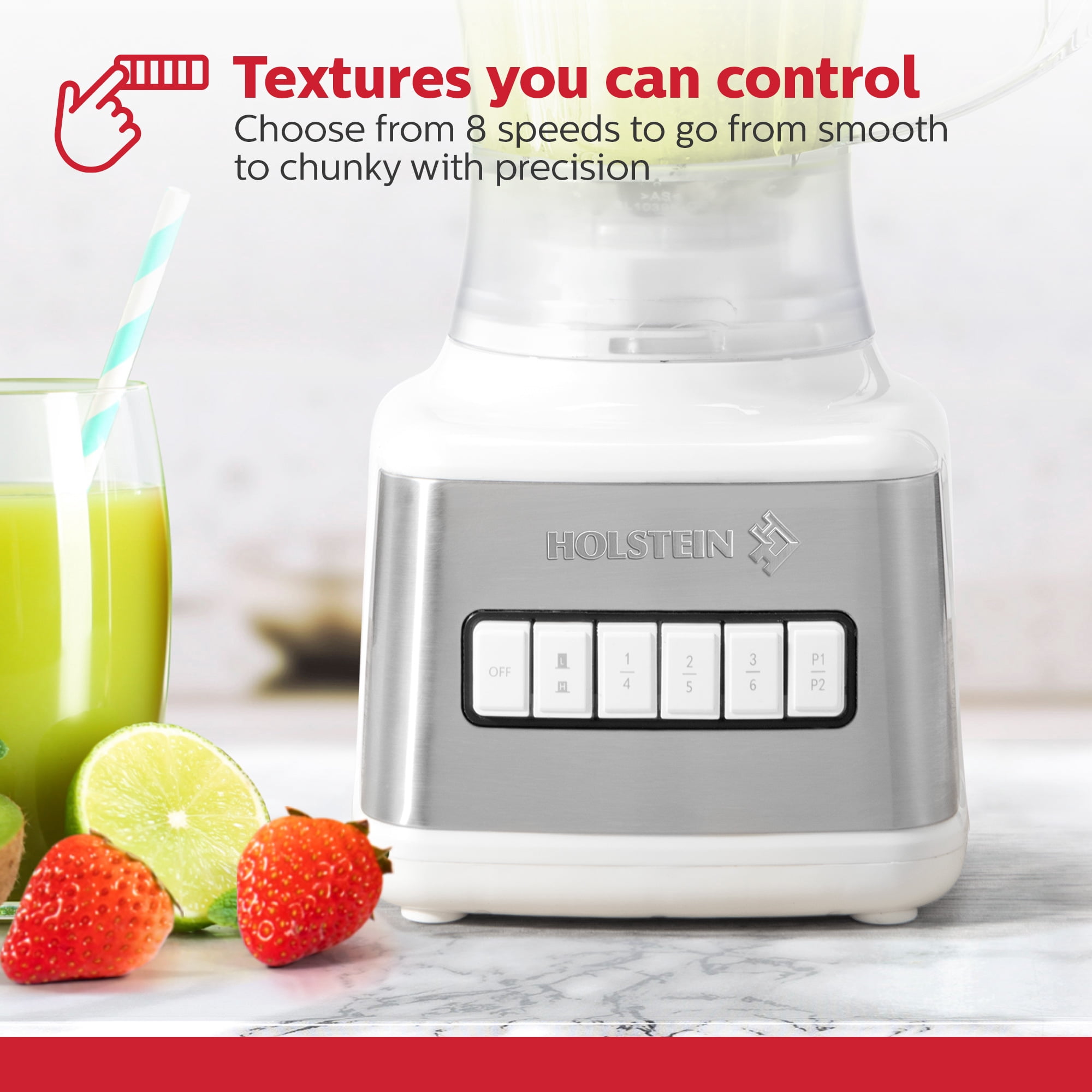 Holstein Housewares 8-Speed Blender 500W Motor, 48 oz Plastic Jar, and Intuitive Controls for Effortless Blending - Elevate Your Culinary Experience Now - Kitchen Essential