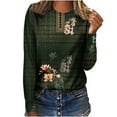 thumbnail image 1 of Pompotops Femmes Dames Col Rond Hauts Amples Décontractés T-Shirts Imprimés Blouse à Manches Longues en Solde, 1 of 5
