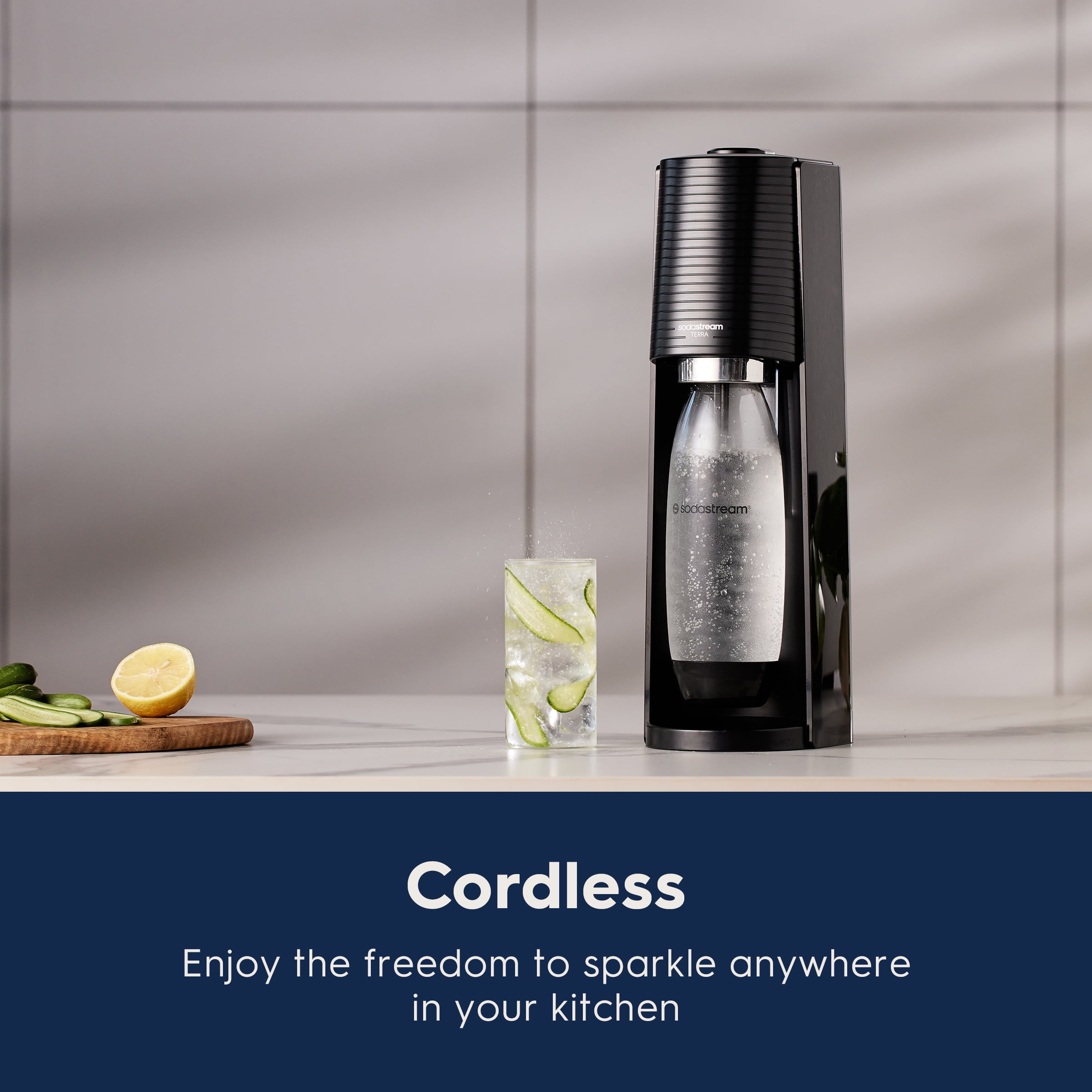 SodaStream Terra Sparkling Water Maker Bundle with CO2, 2 Bottles, and Pepsi Drink Mix, Black