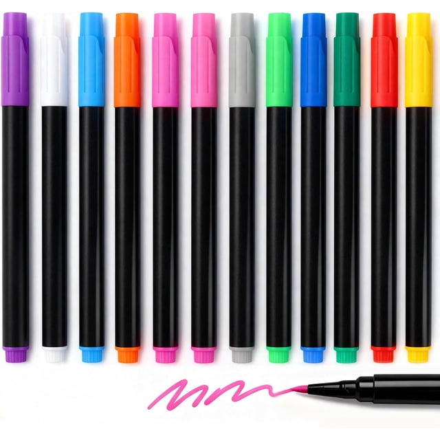 12-Color Markers for LED Note Board with Colors, Compatible with Reusable Doodle Book, Light-Up Acrylic Message Boards,and LED Writing Boards, Neon Markers Erasable Pens,Multicolor