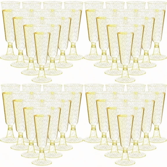 150 Pcs Plastic Champagne Flutes Bulk 5 Oz Toasting Flutes Wine Glasses Disposable Champagne Glasses Reusable Cocktail Cups for Wedding Celebration Party Toasting Drinking Glitter Gold