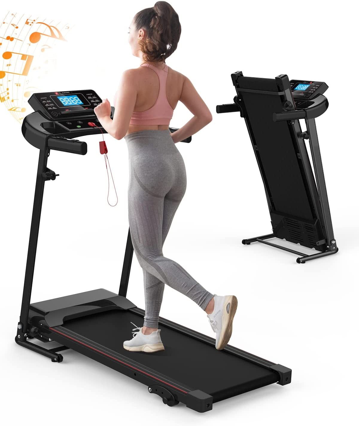Folding Treadmill with Incline 2.5HP 12KM/H Electric Treadmill for Home Foldable, Bluetooth Music Cup Holder Heart Rate Sensor Walking Running Machine Indoor Home Gym Exercise Fitness -