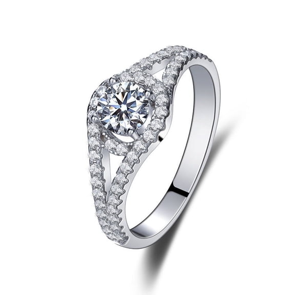 Sterling Silver Round Synthetic Moissanite Ring, D-E Color, 1 Carat Equivalent, 0.65cm Stone, Gift Box Included
