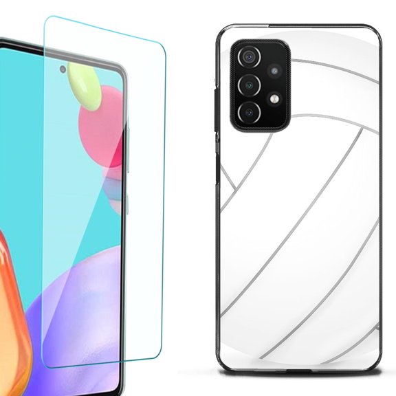 Slim-Fit Flexible TPU Gel Phone Case (black) for Samsung Galaxy A52 5G, with Tempered Glass Screen Protector, by OneToughShield ® - Volleyball