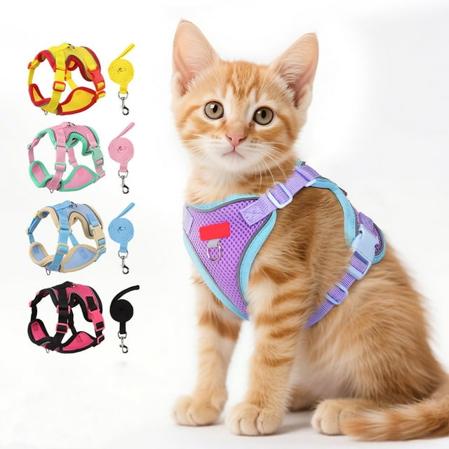 Correa reflectante para mascotas - Chaleco sin mangas de malla transpirable, arnés de seguridad ajustable de 5 puntos para perros y gatos, morado/rosa/amarillo/azul