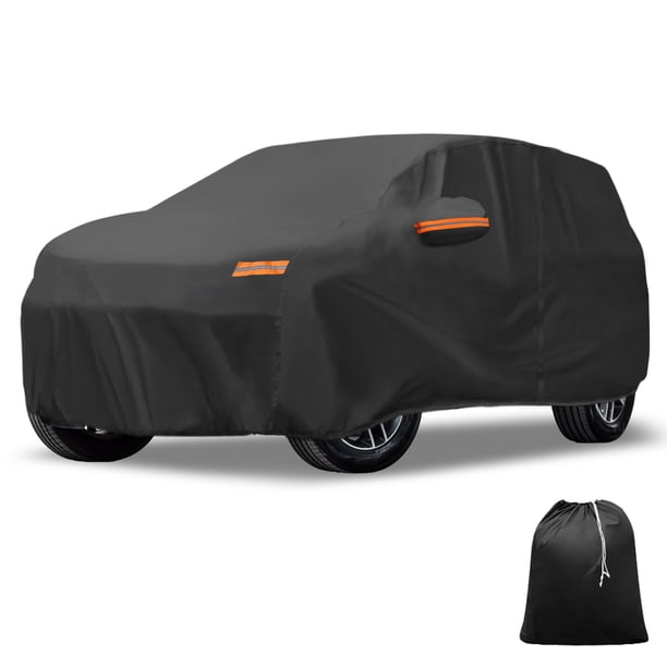 Funda de coche única Bargains, película de aluminio, funda para coche completo, protección impermeable para todo clima con cremallera en la puerta del conductor, negra para Ford Explorer