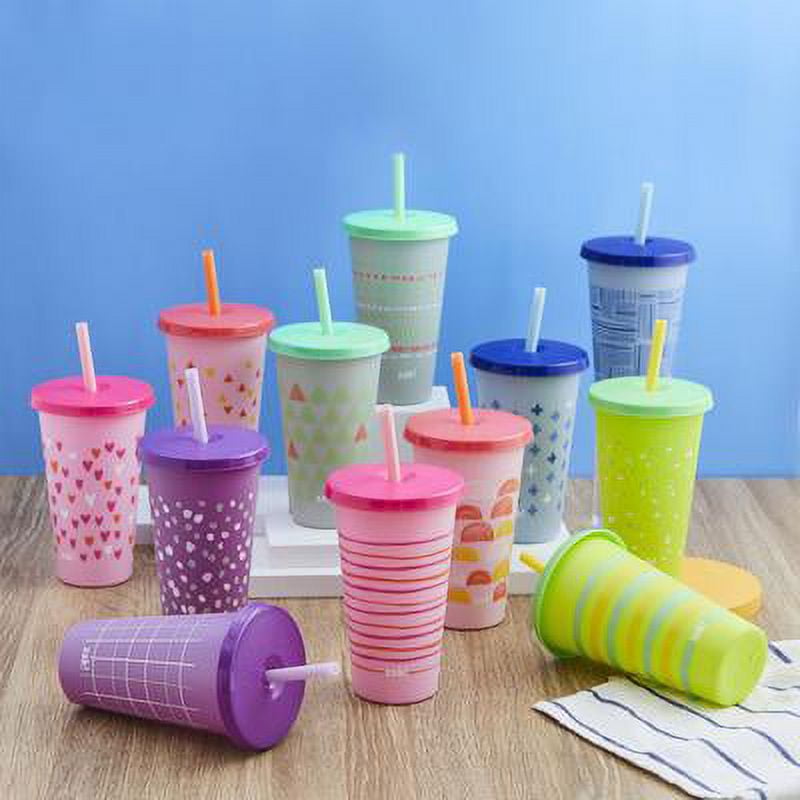 Zak Designs 25oz Color-Changing Cups, Straw Tumblers 12-Pack