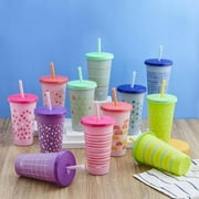 Zak Designs 25-oz. Color-Changing Tumbler 12-Pack Set Reusable Plastic with Splash-Proof Lids and Straws-Painted Marks