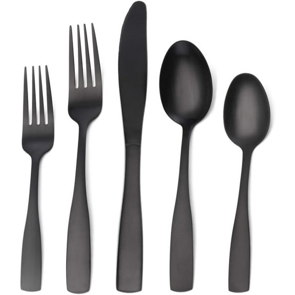 Matte Black Silverware Set, Satin Finish 5-Piece Stainless Steel Flatware set, Tableware Cutlery Set Service for 4, Utensils for Kitchens, Dishwasher Safe
