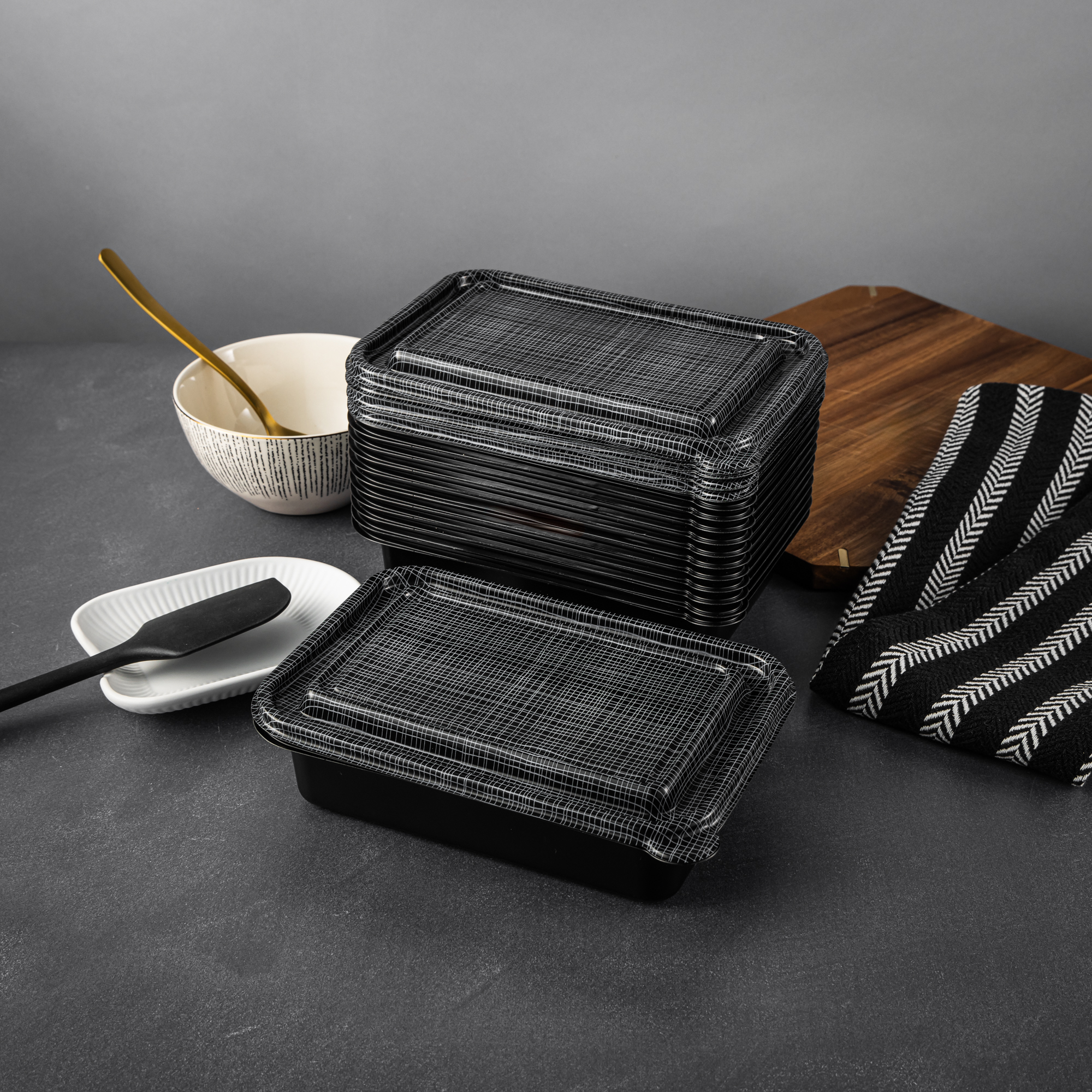 Thyme & Table 24 Piece Rectangle Meal Prep Food Container, Black