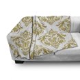 thumbnail image 3 of Damask Soft Flannel Fleece Throw Blanket, Baroque Victorian Design with Floral Swirls Dots for Classical Lovers, Cozy Plush for Indoor and Outdoor Use, 50" x 70", Yellow and White, by Ambesonne, 3 of 6