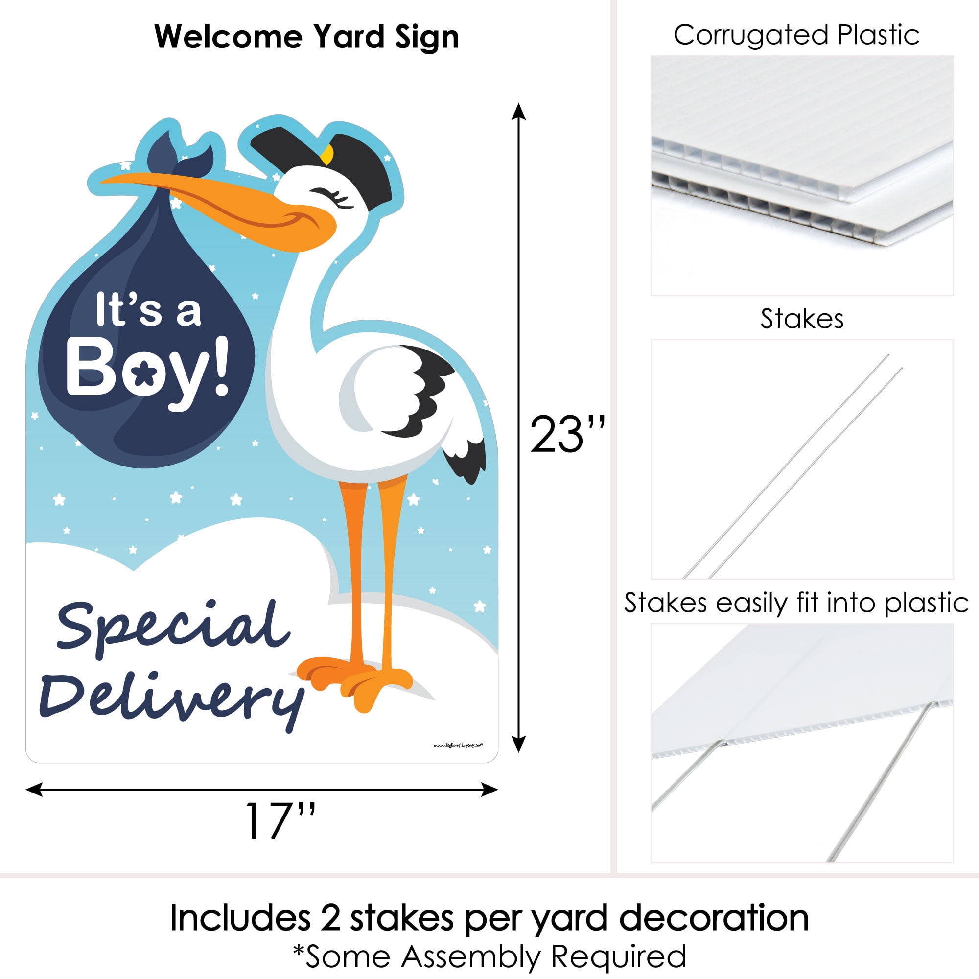 Big Dot of Happiness Boy Special Delivery - Baby Shower Decorations - Blue It's A Boy Stork Baby Announcement & Welcome Yard Sign