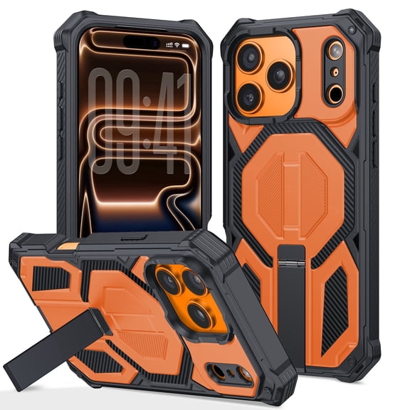 BENTOBEN Case for iPhone 17 Pro Max 6.9" 2 in 1 Magnetic Case with Vertical Bracket Soft Tpu Hard Pc Carbon Fiber Stripes Anti Slip Full Protective Case