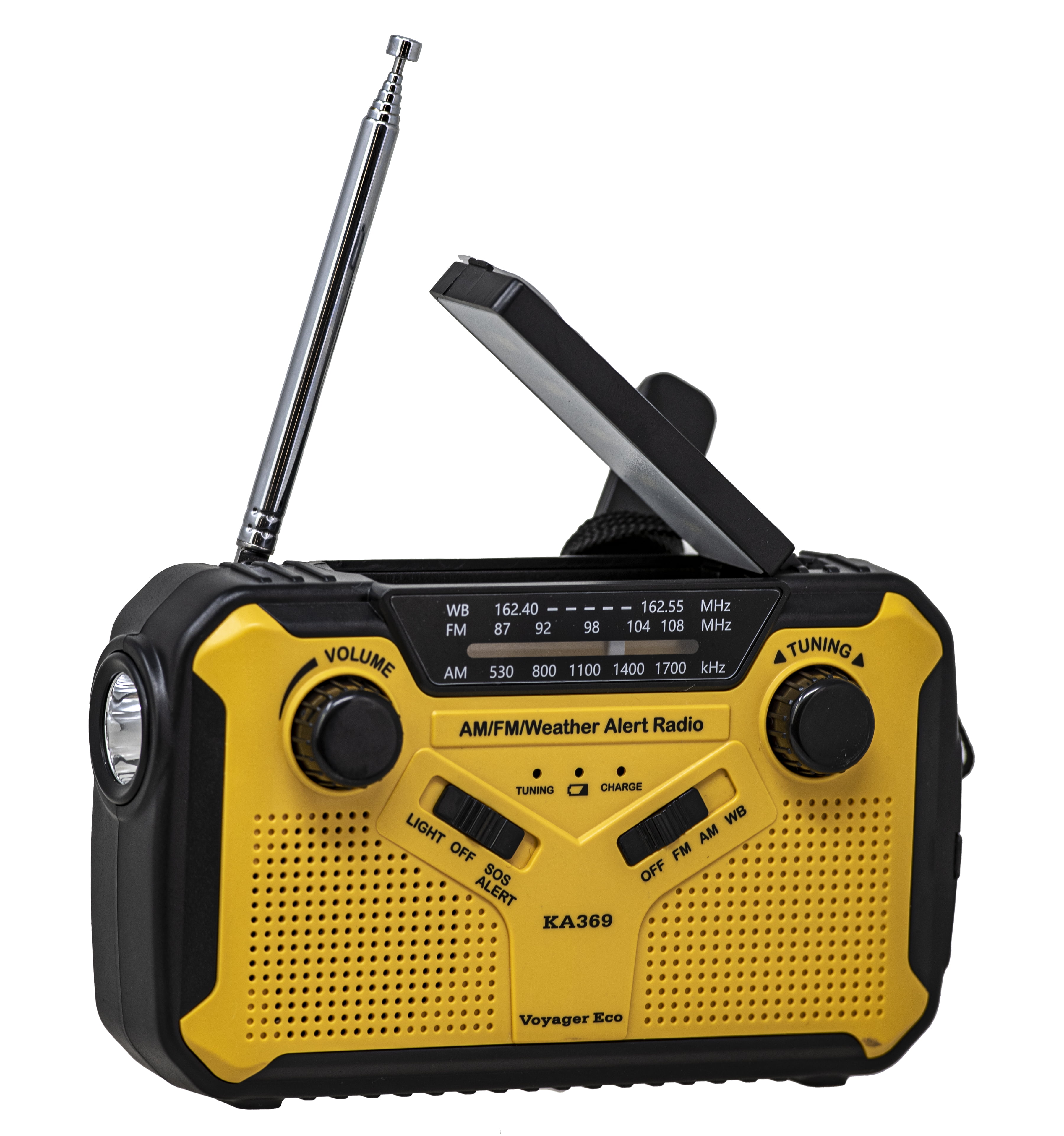 Kaito Emergency Radio KA388 AM/FM NOAA Weather Alert 5-Way Powered Solar Crank Radio Receiver with LED Flashlight and USB Mobile Phone Charger Yellow