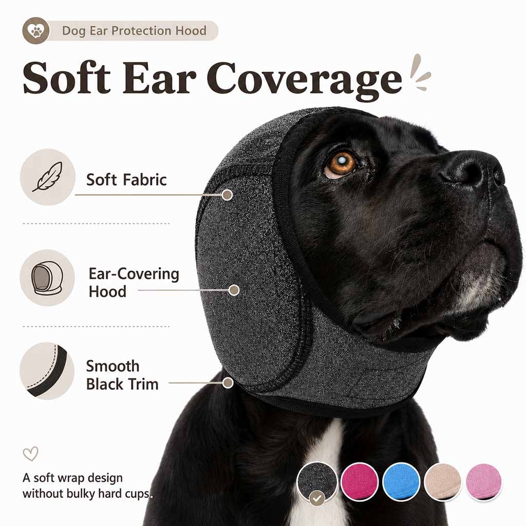 Silent Wuff Dog Earmuffs for Noise Protection, SilentWuff for Dogs Adjustable Calming Hoodie Ear Cover for Fireworks and Bathing, Gray, Small