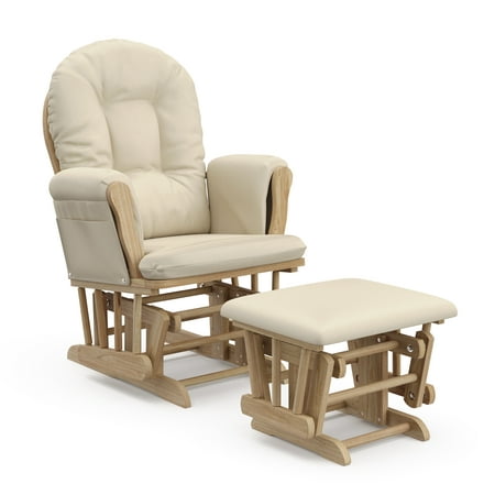 Storkcraft Hoop Glider and Ottoman  Natural Finish with Beige Cushions
