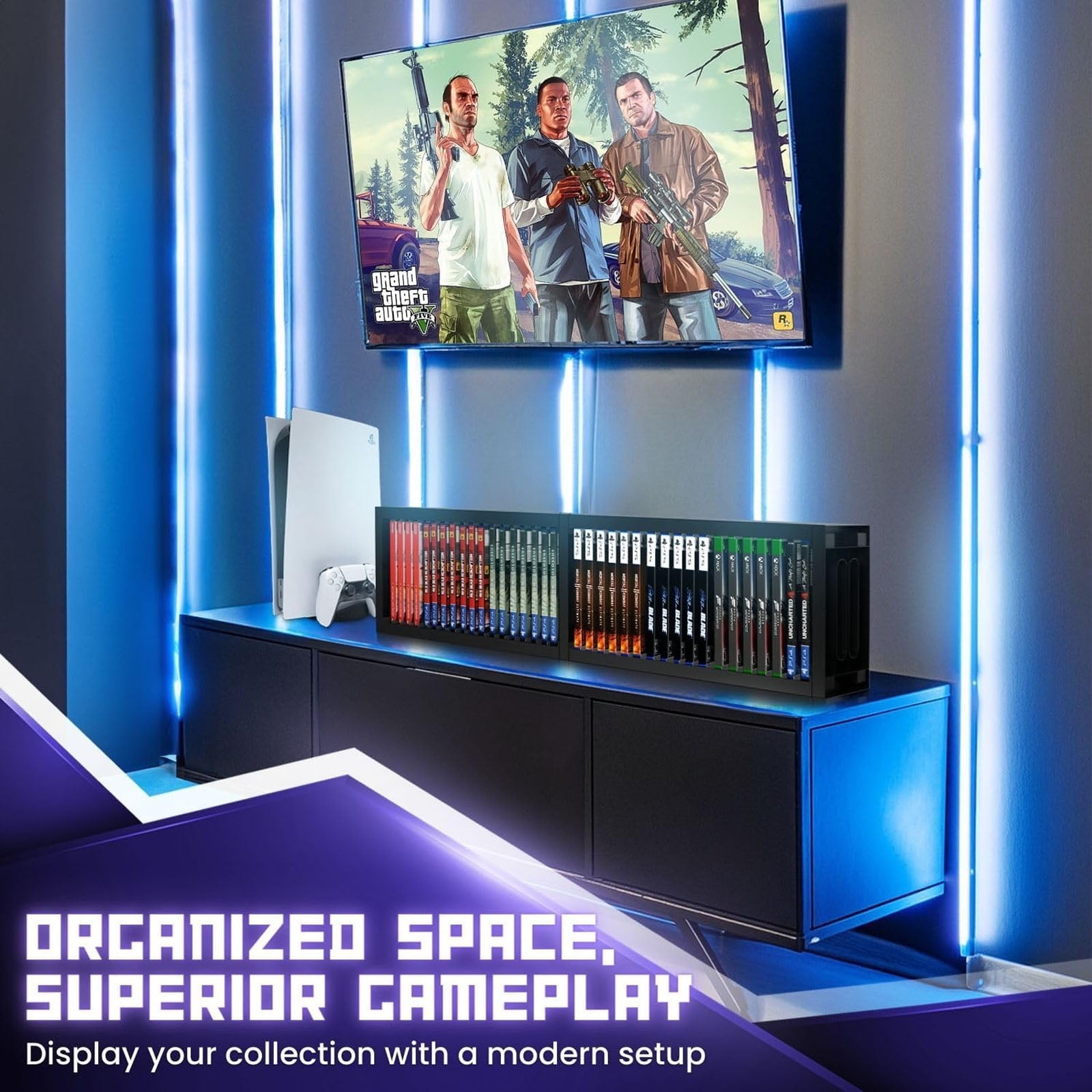 Video Game Storage Tower for PS5/ PS4/ PS3/ Xbox Series S & X/Xbox one Game, Universal Game Holder Rack, Vertical Blu Ray Case Organizer Stand, Stores 36 Games Disk or Blu-Ray Disks, Black