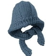 thumbnail image 4 of ManxiVoo Womens Handmade Chunky Knit Hats Winter Thickened with Ear Flaps for Warmth and Cold Weather Comfort Blue, 4 of 4