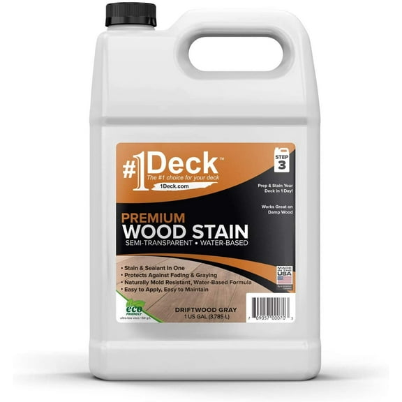 #1 Deck Premium Semi-Transparent Wood Stain for Decks, Fences, Siding - 1 Gallon Driftwood Gray
