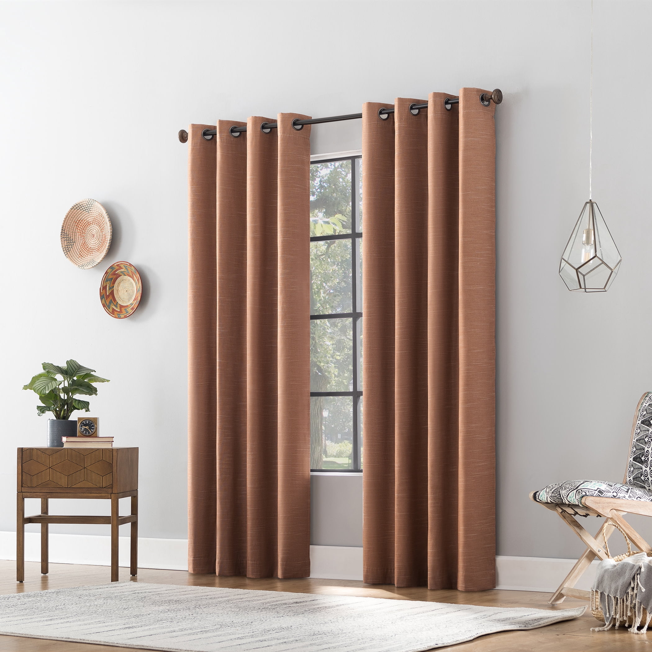 Archaeo Textured Linen Blend Total Blackout Grommet Top Curtain, 50"W X 96"L, Pecan Brown