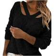 thumbnail image 2 of AOOCHASLIY Sweaters Fall Clearance Women's Casual Hollow Out Solid Color Line V-Neck Long Sleeve Sweater Tops Blouse, 2 of 5
