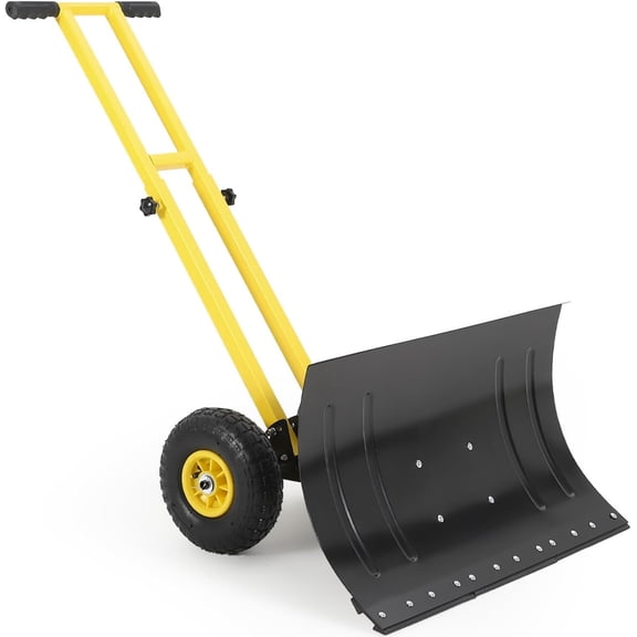 QinaQin 29x16 Inch Snow Shovel with Wheels,Steel Blade,5-Position Angling Blade,Rubber Wheels & Double Handle,Back-Saving Snow Plow for Clearing Driveway,Sidewalks,Yellow Black
