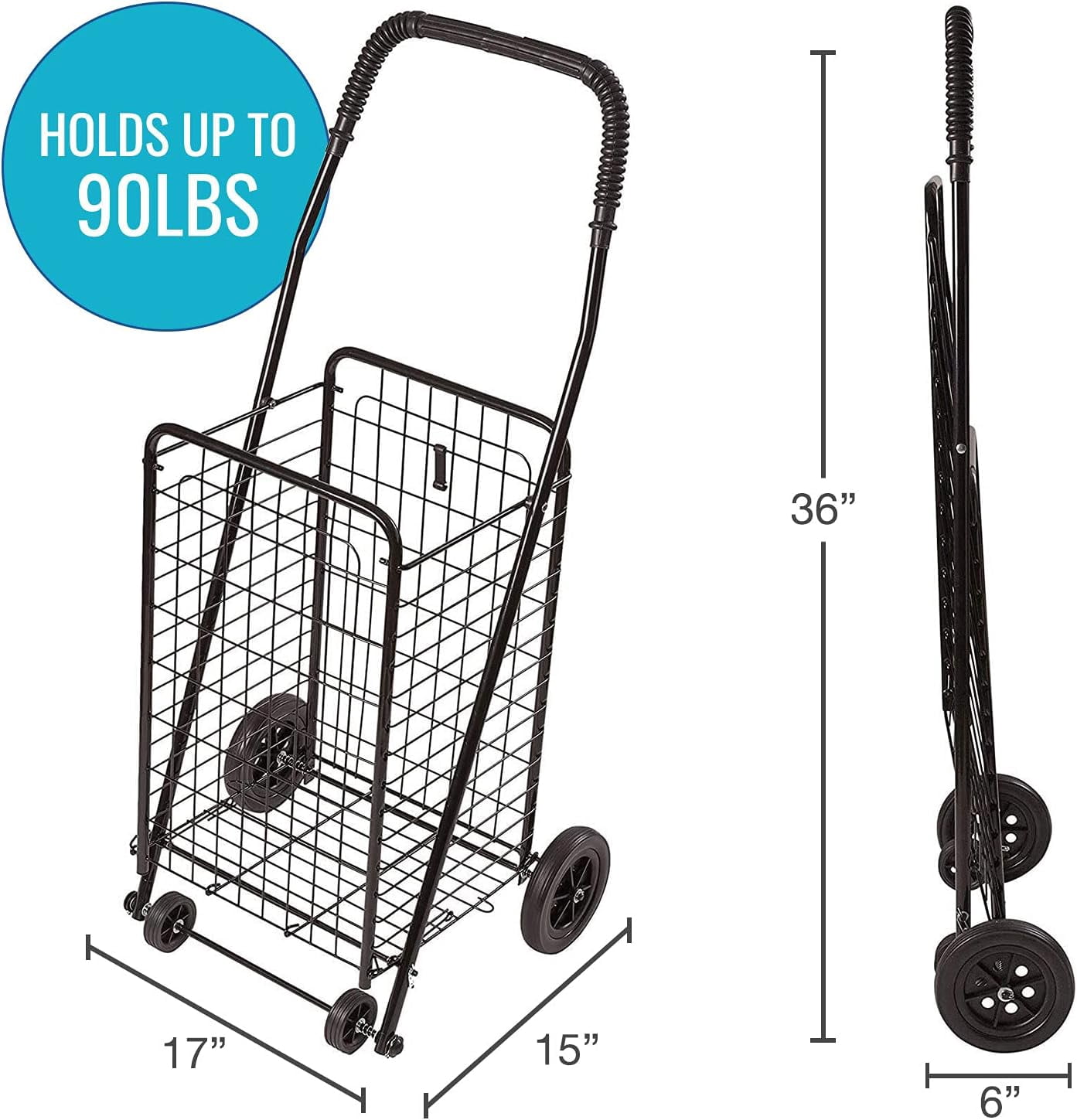 DMI Folding Utility Cart with Wheels, 90 lb Capacity, Lightweight Rolling Shopping and Laundry Cart with Carrying Case