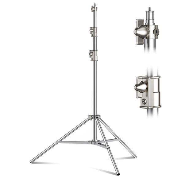 9.2 FT Stainless Steel Photography Stand, Heavy Duty Tripod With 1/4" to 3/8" Screw Adapter for Strobe, LED Video Light, Ring Light, Monolight, Softb