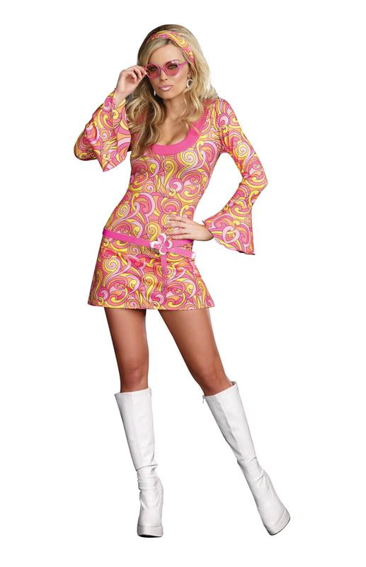 Pink Sixties Ladies 60s Retro Go Go Groovy Hippy Fancy Dress Hen Party Weekend 