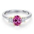 thumbnail image 3 of Gem Stone King 925 Silver and 10K Yellow Gold Pink Created Sapphire and White Moissanite Engagement Ring for Women | 1.22 Cttw | Oval 7X5MM | Gemstone September Birthstone | Size 5, 3 of 7