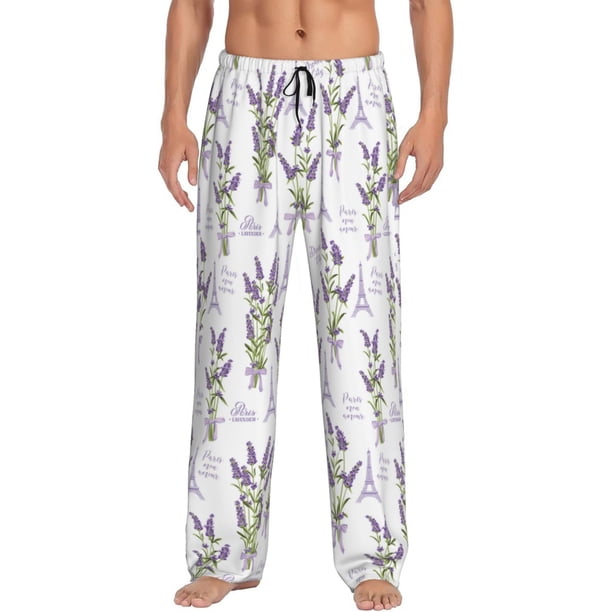 Balery Lavender Flowers Pantalones de pijama para hombre, pijama ultraligero, pantalón de descanso-Small