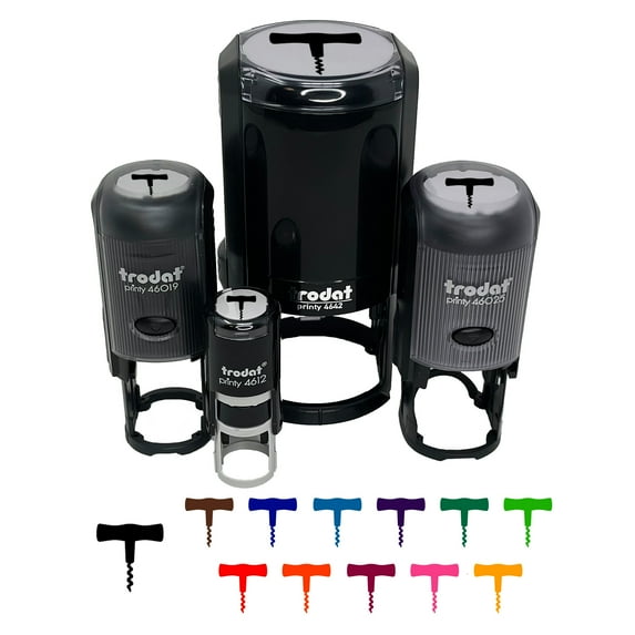 Wine Bottle Cork Corkscrew Self-Inking Rubber Stamp Ink Stamper - Pink Ink - Small 3/4 Inch