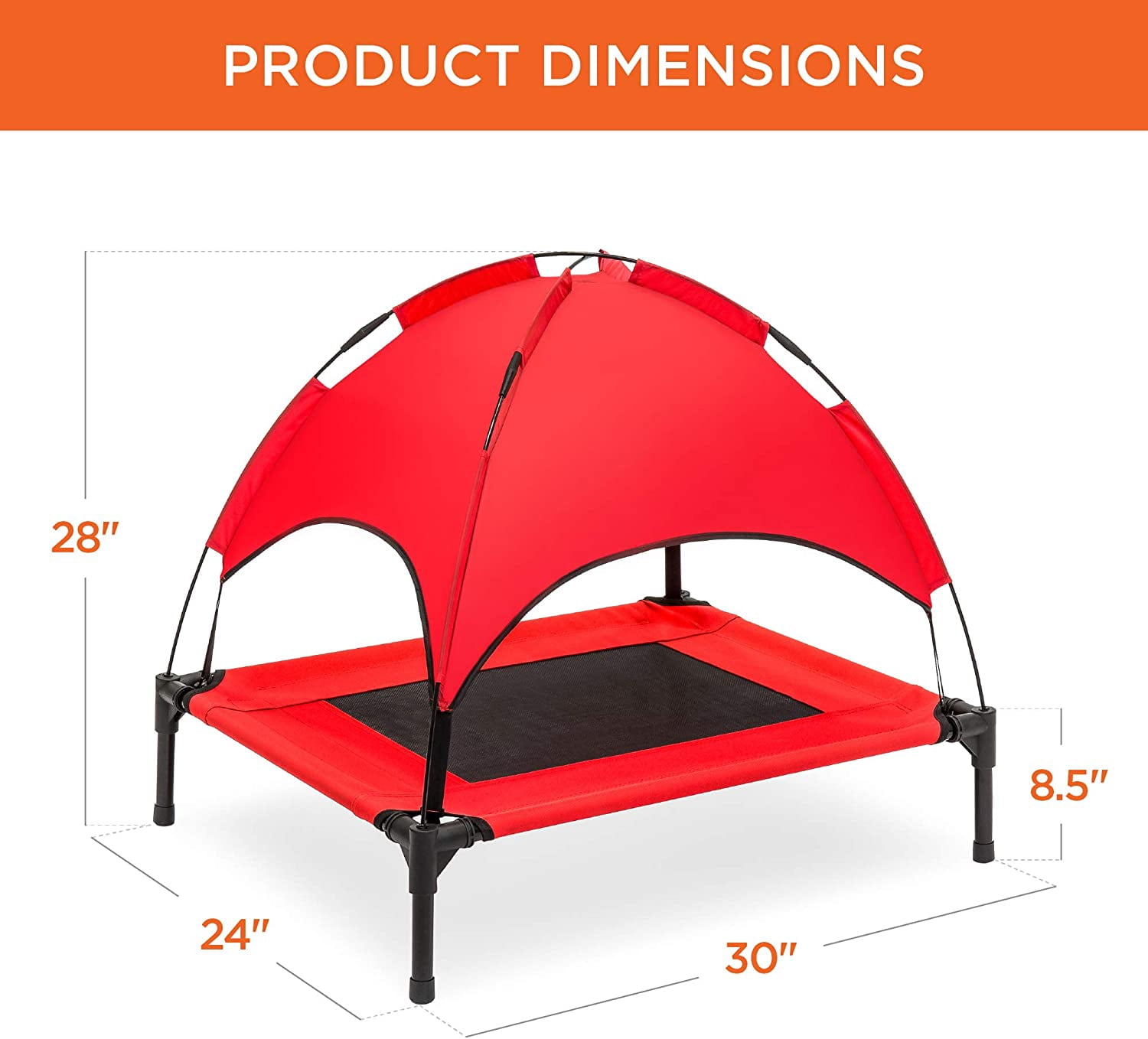 Themis 30in Elevated Cooling Dog Bed, Outdoor Raised Mesh Pet Cot w/Removable Canopy Shade Tent, Carrying Bag, Breathable Fabric - Red