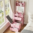 thumbnail image 4 of VEANERWOOD Pink Vanity Desk Set for Small Spaces, 23.62” Small Makeup Vanity Table with Rolling Stool, Lighting Mirror & Charging Station for Girls, 4 of 8