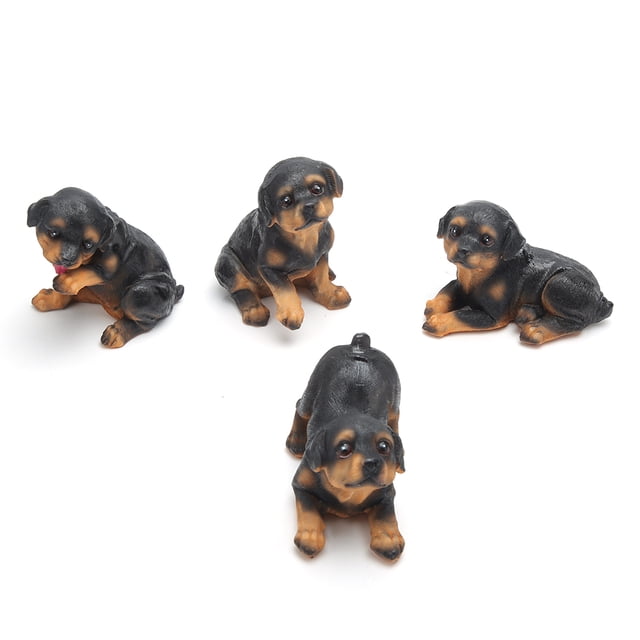 Juego de 4 miniestatuas de cachorro de perro, adornos de resina, artesanías, decoración para el hogar, el patio y el jardín.