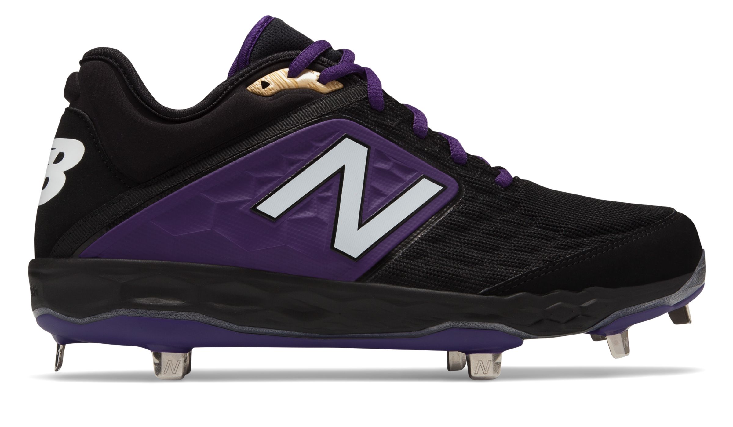New Balance Low-Cut 3000v4 Metal Baseball Cleat Mens Shoes Black with Purple - image 1 of 4