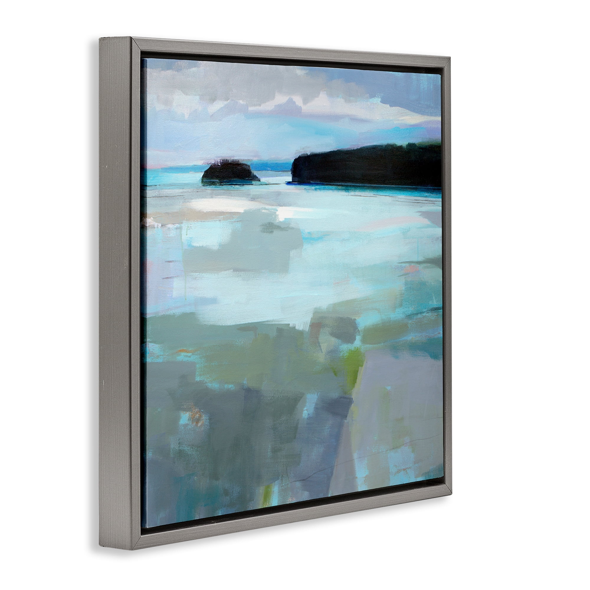Stupell Industries Freeport Maine Abstraction Gray Framed Floater Canvas Wall Art, design by Kathleen Robbins