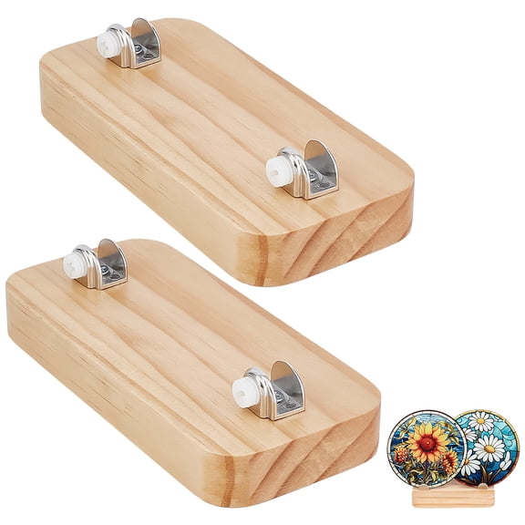 Wood Display Stand for Stained Glass Piece 5.9" Rustic Fused Glass Art Base Decorative Plate Stand Holder Easel for Ceramic Tiles Plates Pictures