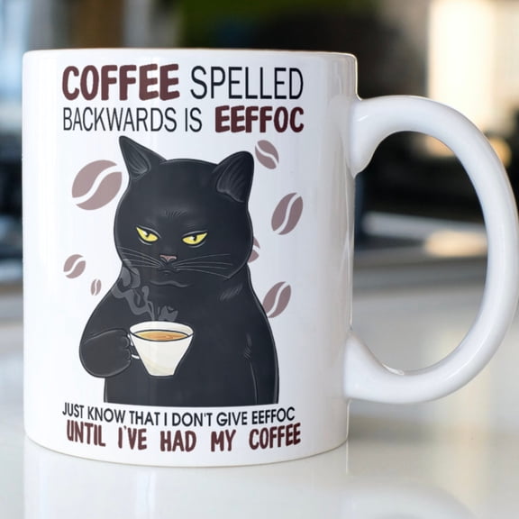 Funny Cat Coffee Mug, EEFFOC" Slogan