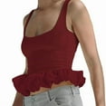 thumbnail image 2 of Women'S Bubble Hem Tank Top Scoop Neck Backless Sleeveless Patchwork Peplum Going Out Babydoll Shirts Wine Red M, 2 of 7