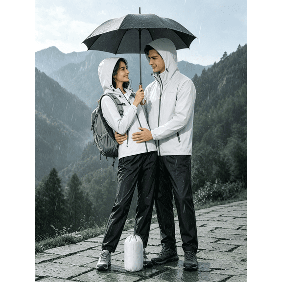 Busydd Hooded Rain Suits for Men and Women Solid Color Lightweight Waterproof Long Sleeve Zip Up Jacket and Pants Two Piece Sets Outdoor Hiking Camping Travel Outfits XL